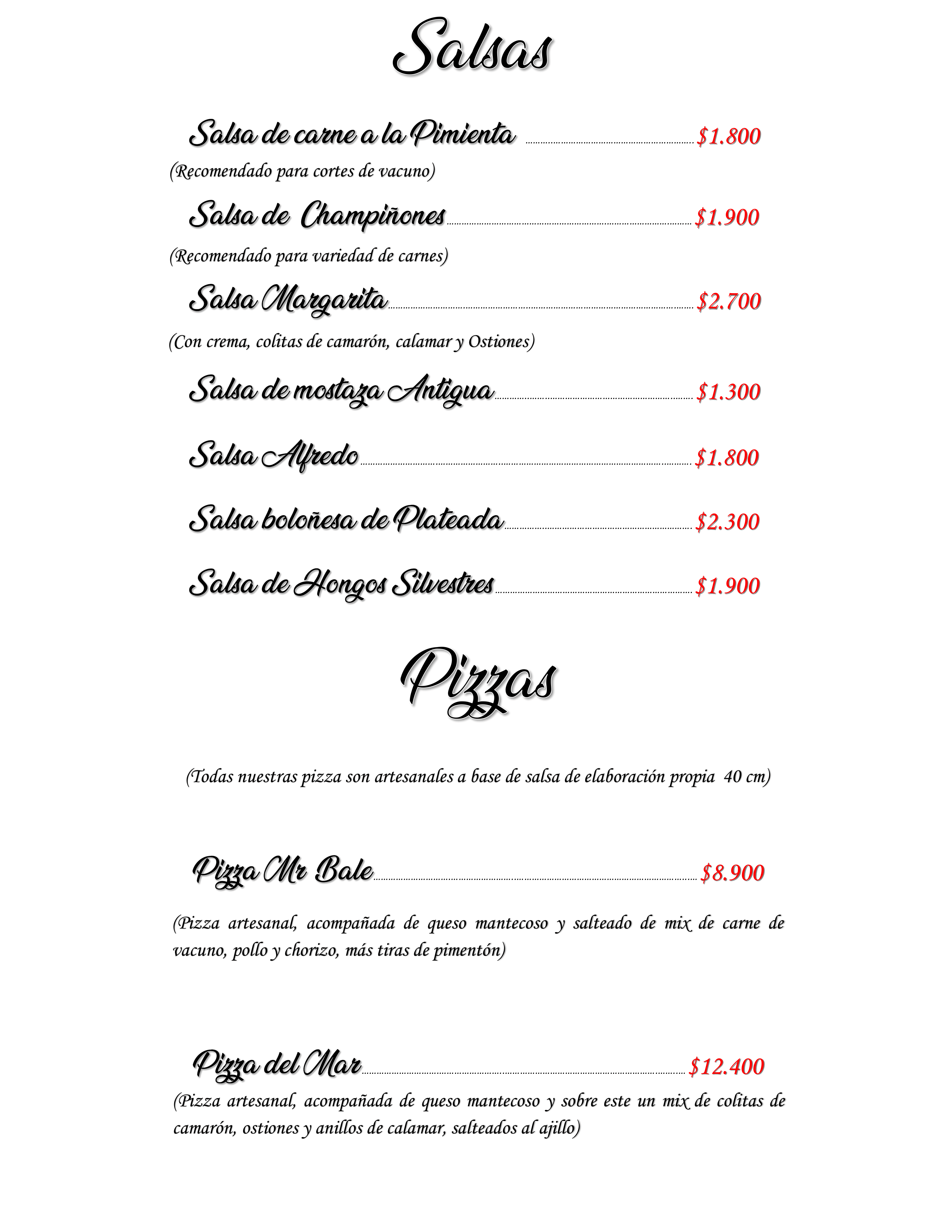 Carta de Mr.Bale Restaurant — página 6